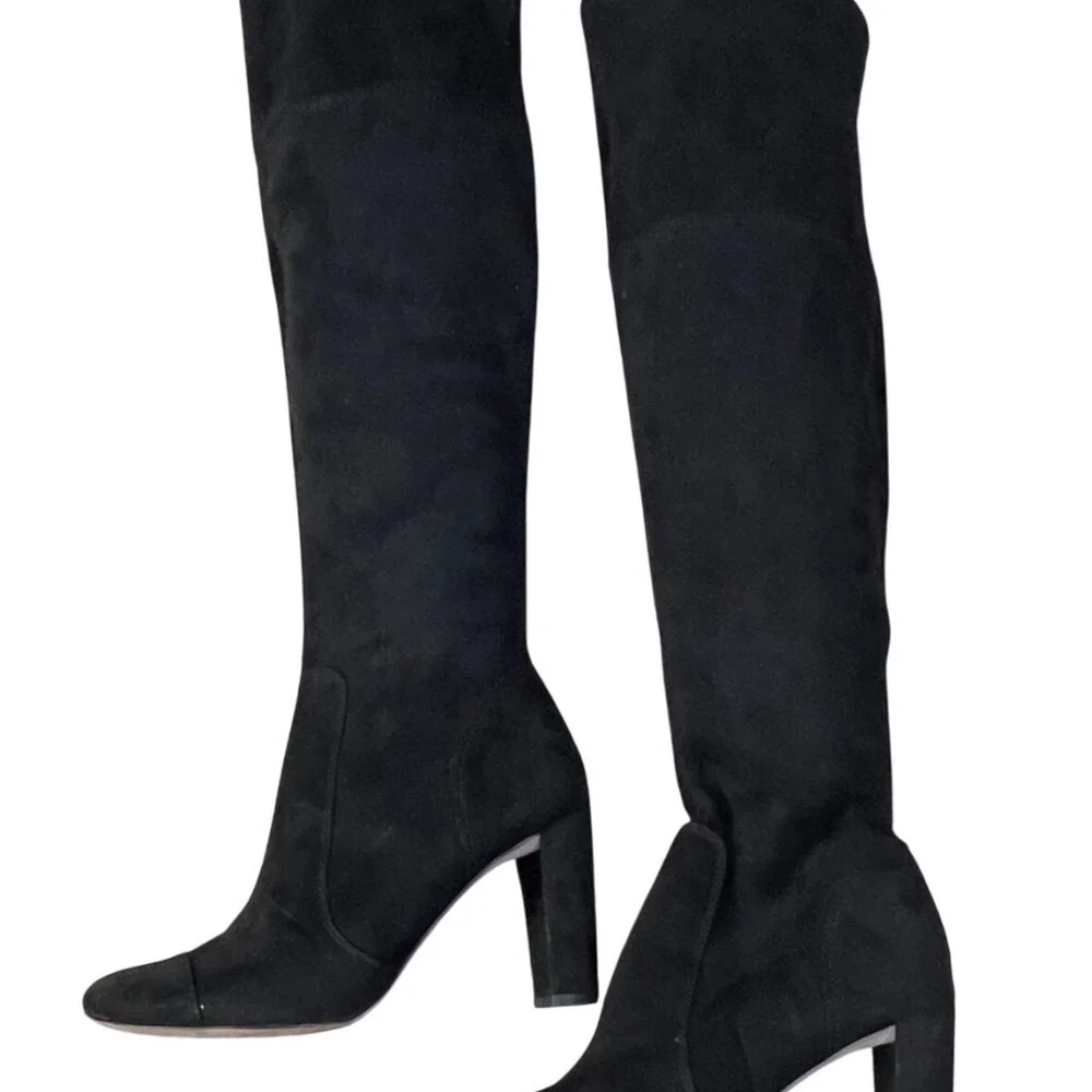 Ann Taylor OTN Faux Suede Boots Heels Size 7.5 Black